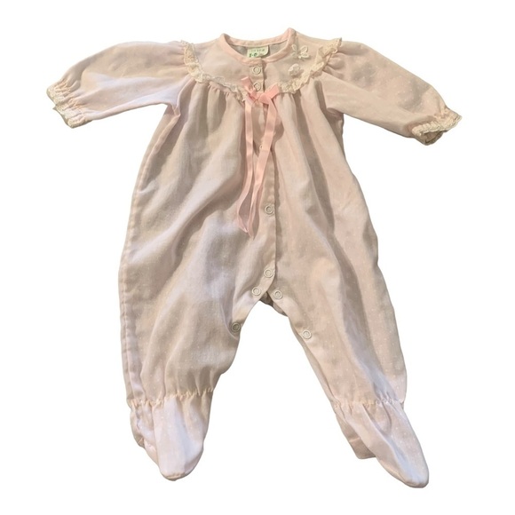 VINTAGE Isaacson Carrico 0-12 pounds months pink romper - Picture 1 of 4